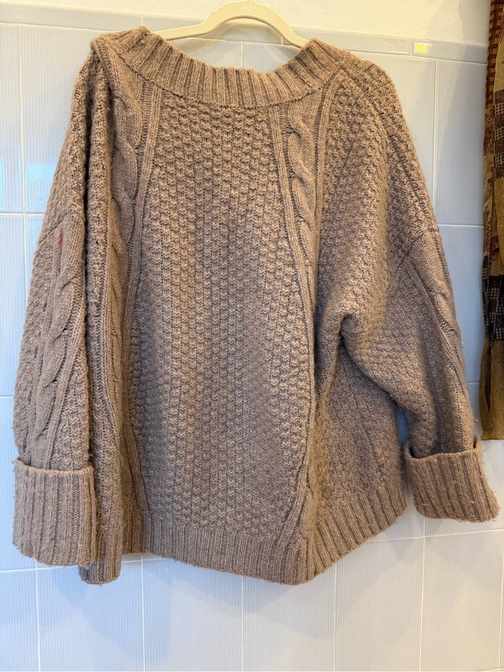 Abercrombie & Fitch Taupe-Brown Cable Knit Button Front Cardigan - Picture 4 of 4